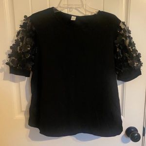 sheer floral sleeve blouse